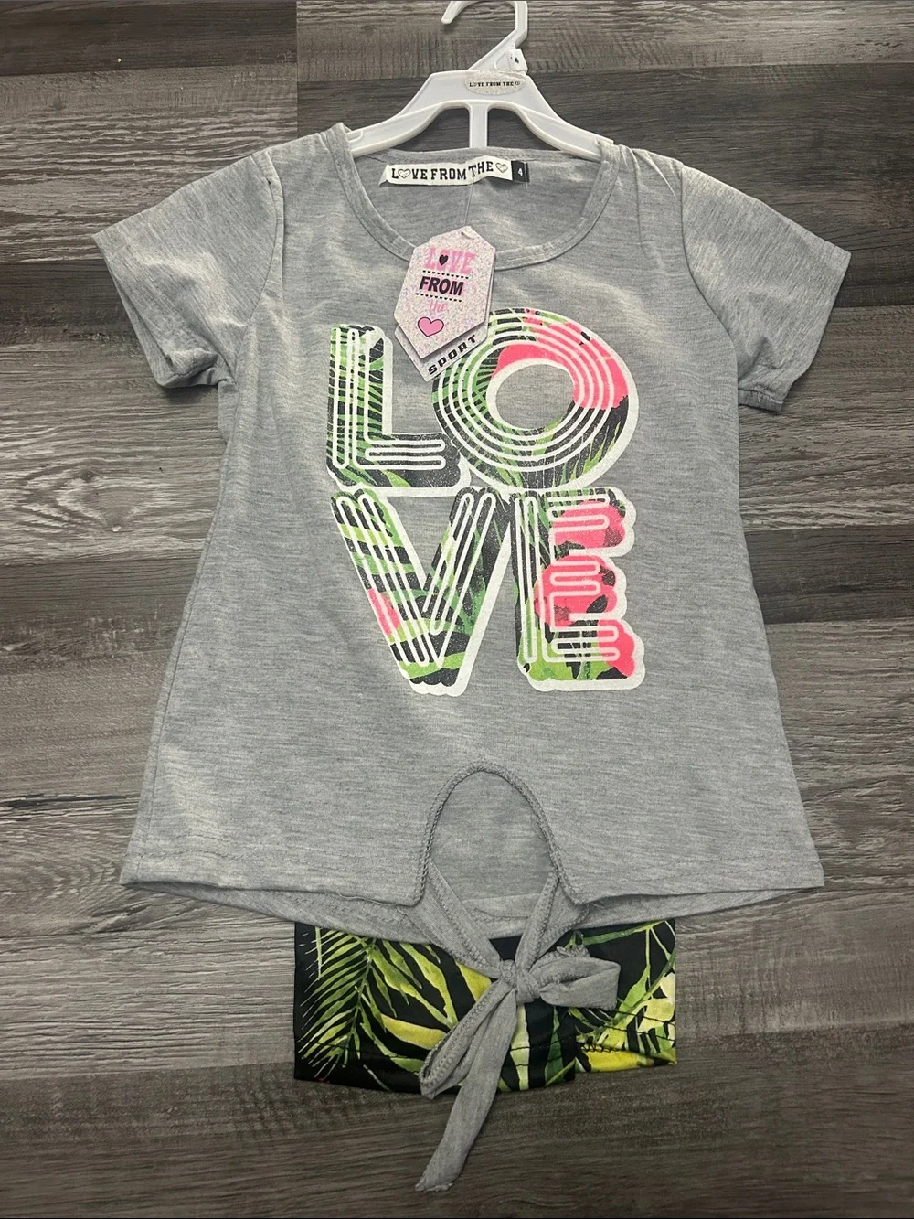 Love Graphic Gray Kids Pajama Set with Tropical Accents